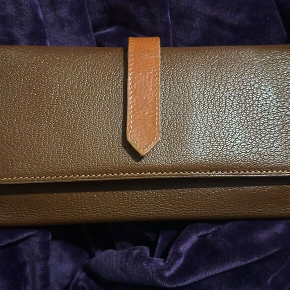 Hermes Leather Bearn Wallet. Orange & Brown - Picture 9 of 9